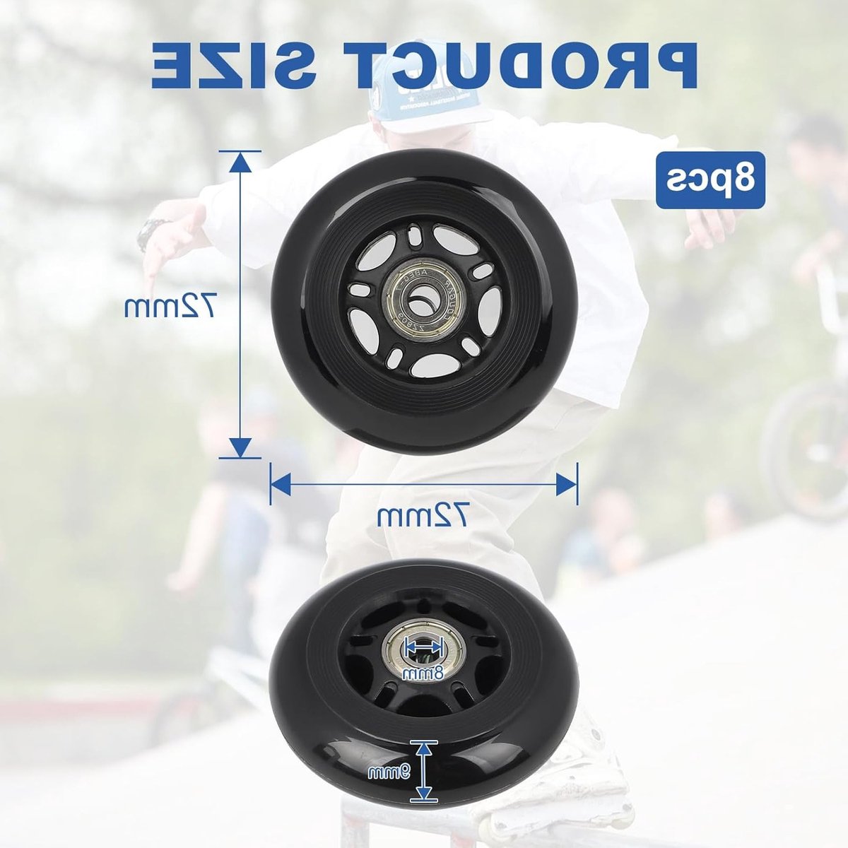 Inline Skate Wielen 72 mm - 8 Stuks Hoogwaardige 88A Hardheid met ABEC 9 Lagers voor Binnen en Buiten Skaten