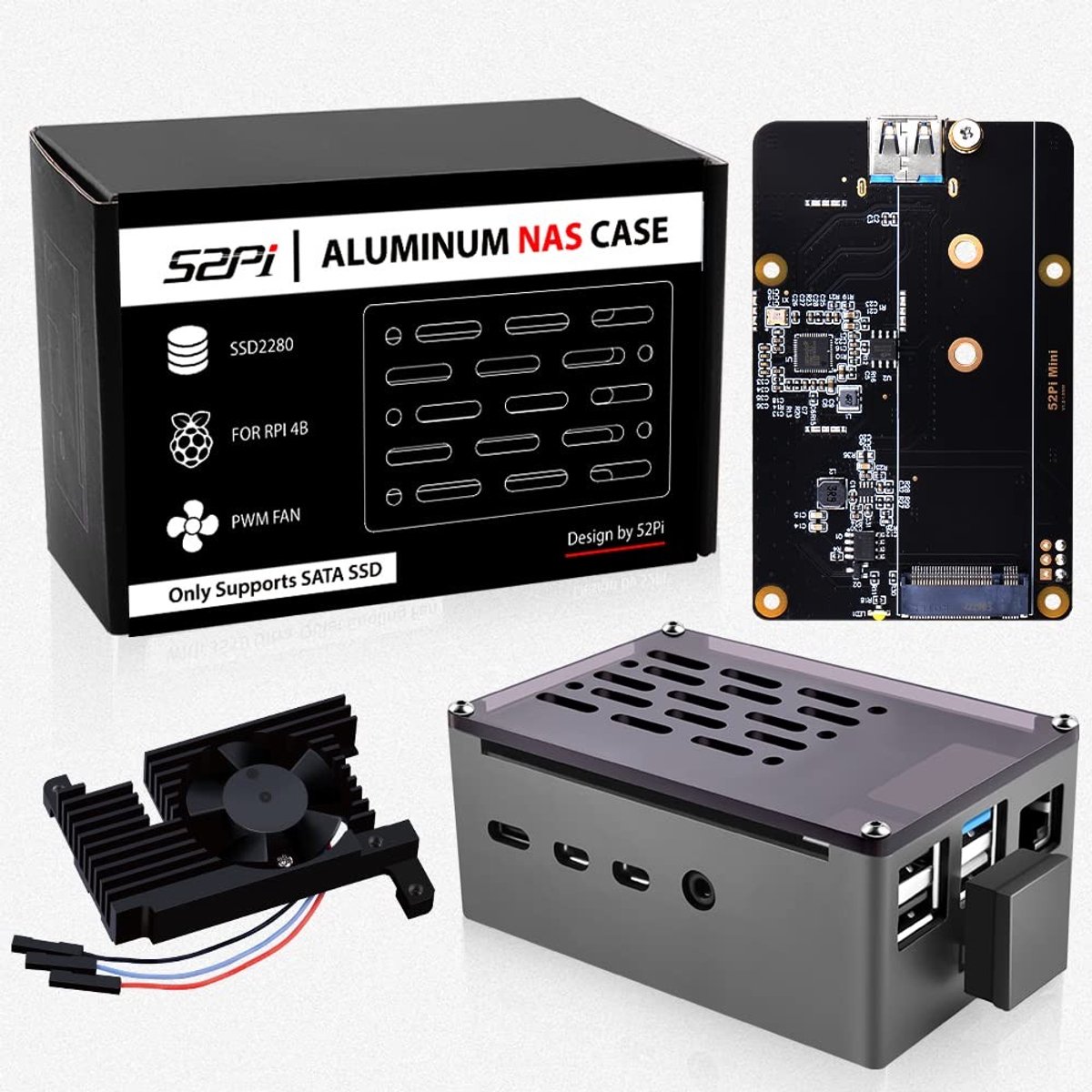 Livia home - Aluminium NAS-behuizing - Koelventilator - Raspberry Pi 4 - M.2 SSD-adapter - Passieve behuizing - Ideaal voor thuisgebruik
