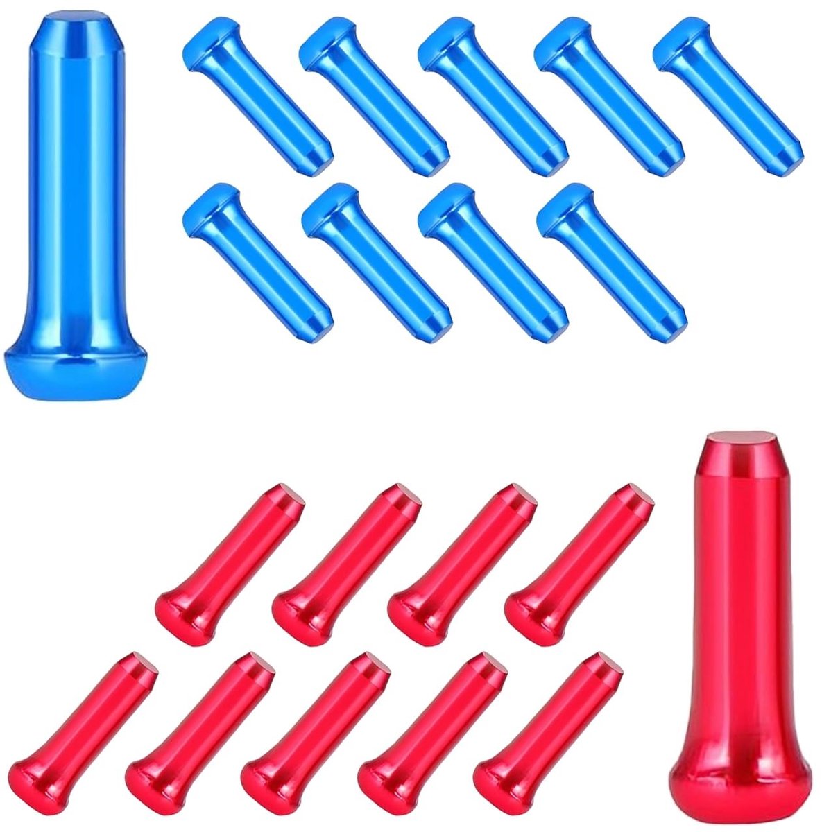 20 Stuks Fietskabel Einddopjes - Blauw en Rood - Aluminium, Lichtgewicht en Duurzaam