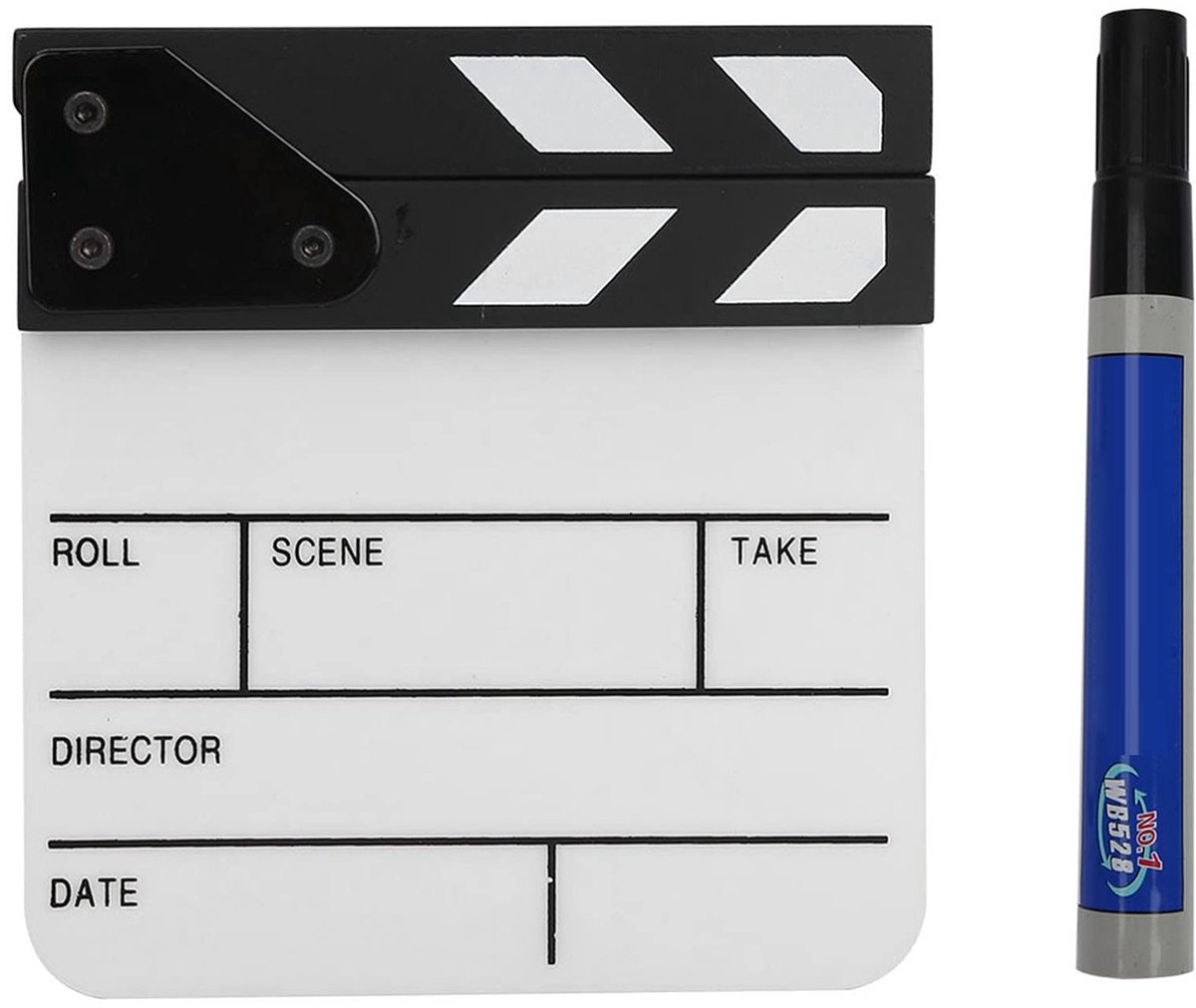 Dailygoods - Filmklapper - Mini filmklapper - Professionele regisseur accessoires - Zwart/Wit - Klapbord voor opname - Geschikt voor filmproducties -