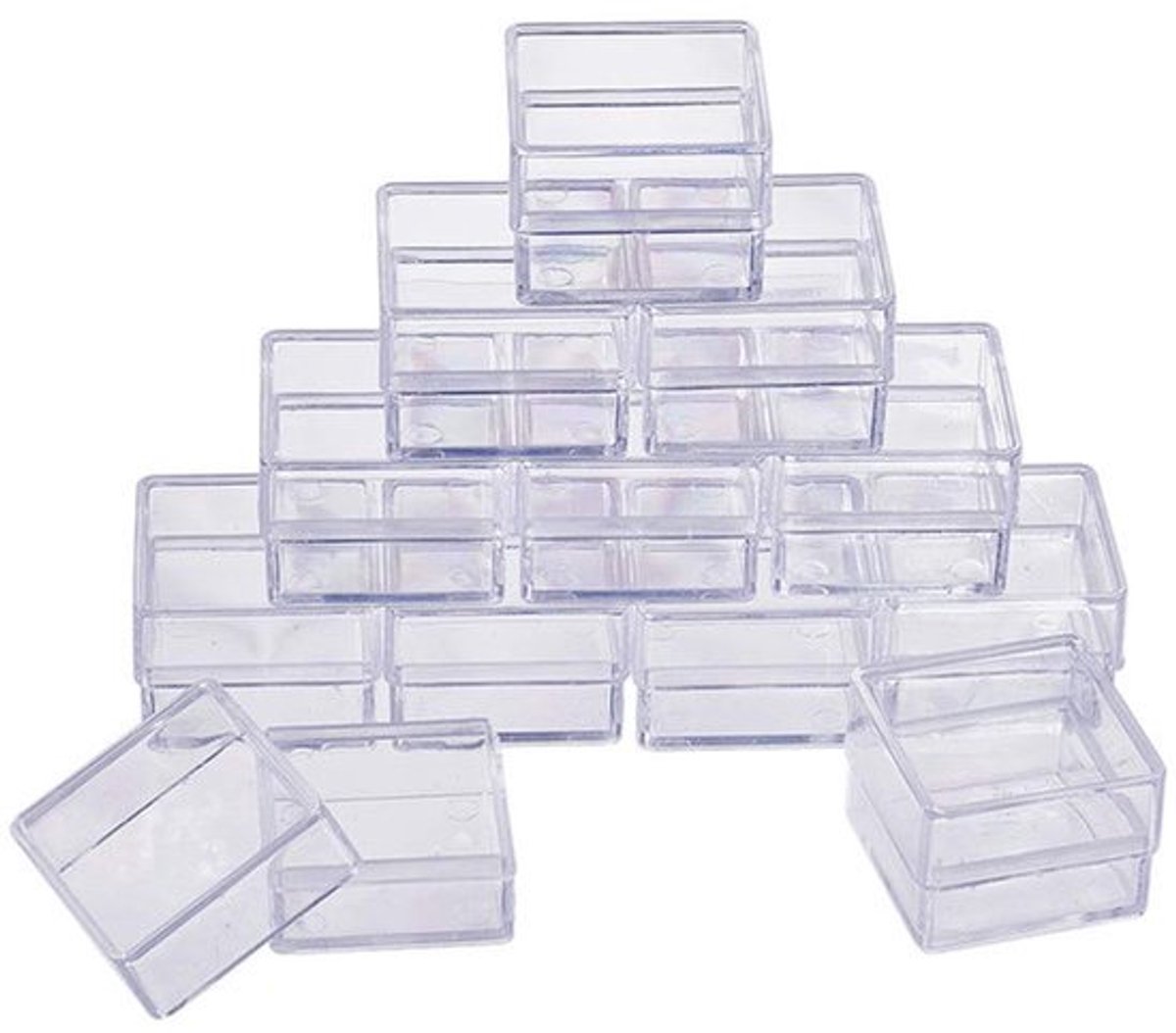 Set van 16 kunststof opbergdozen - Hoge transparantie - 3 x 3 x 2,2 cm - Voor sieraden en kleine voorwerpen