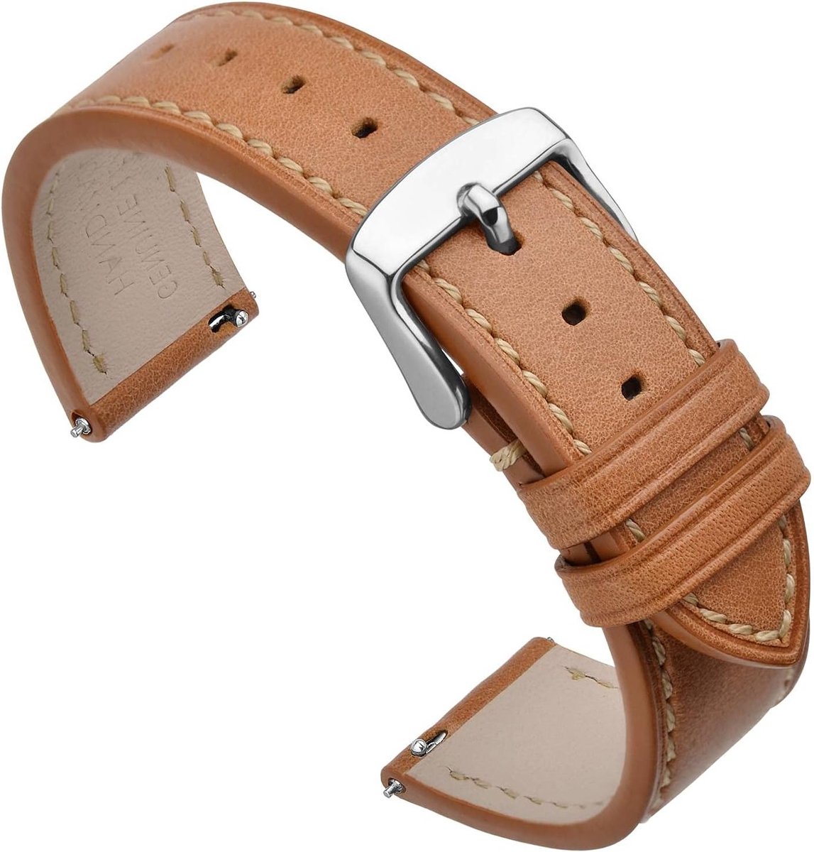 Leren Horlogeband met Snelsluiting 17 mm tot 22 mm, Vervangende Armband met RVS Sluiting, Comfortabel en Stijlvol
