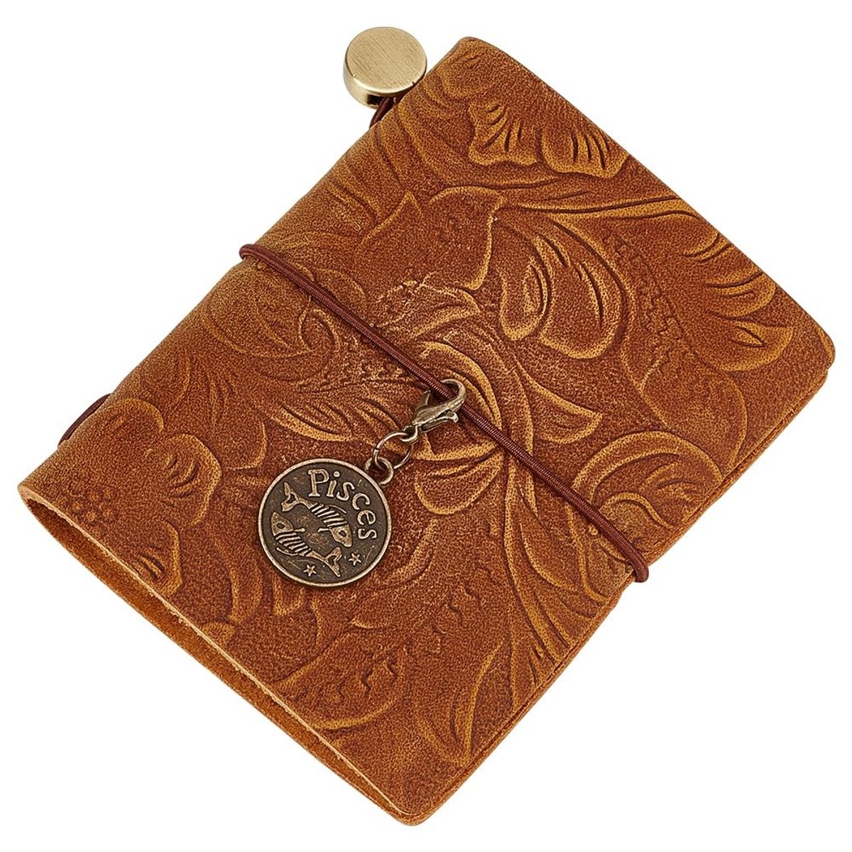 Dailygoods - Lederen Dagboek Notitieboek - Vintage Reizen - Antieke Snijwerk Bloemen - Klein Formaat - Blanco Papier - Draagbaar Notitieblok