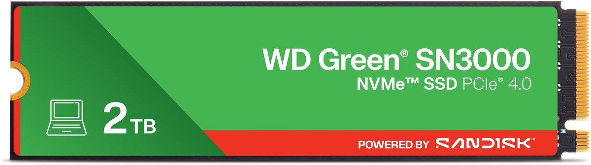 WD Green SN3000 - SSD M.2 2280 - PCI Express 4.0 x4 - 2 TB - NVMe - 3d v-nand (QLC)