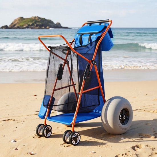 Strandkar - Opvouwbare Bolderkar - Ballonbanden 30 cm - Geïsoleerde Koeltas - Parasolhouder - Draagvermogen 75 kg - Tot 4 Strandstoelen - Geschikt voor Kamperen en Vissen — afbeelding 5
