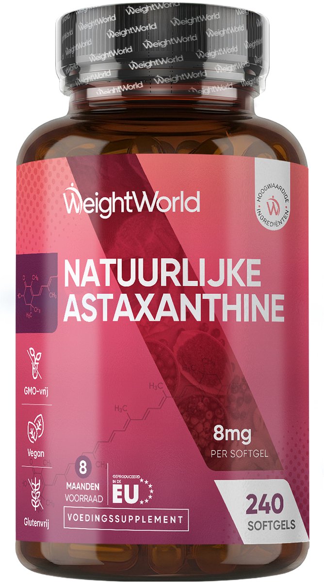 WeightWorld Astaxanthine - 8 mg - Natuurlijke Astaxanthine uit Algen - 240 softgels voor 8 maanden voorraad - Gemaakt in de EU - Vegan