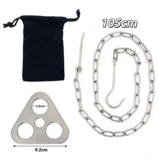 1 set - Roestvrijstalen kampvuurstatief - Geschikt om aan boomtakken in de natuur te hangen - Steun voor kookgerei - Outdoor kampeeraccessoires - 105 cm - Voor kampvuurplaatsen, buitenovens, het ophangen van kookgerei en koken - Zilver — afbeelding 2