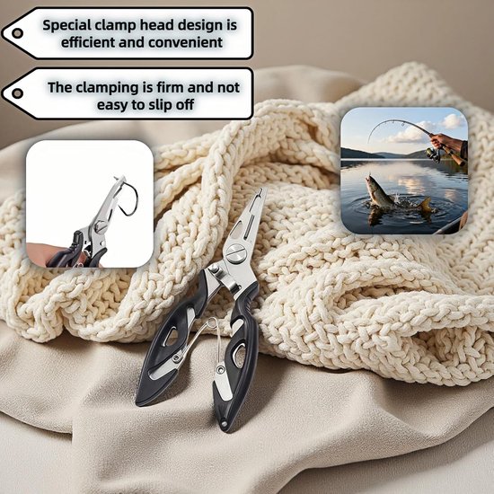 1 stuk - Multifunctionele vistang - Roestvrijstalen veermechanisme - Lijnsnijder en haakverwijderaar - Vistang - 12,5 cm * 4,6 cm - Voor dagelijks zeevissen, het verwijderen van haken en het doorsnijden van vislijnen - Zwart, zilver van Merkloos — afbeelding 3