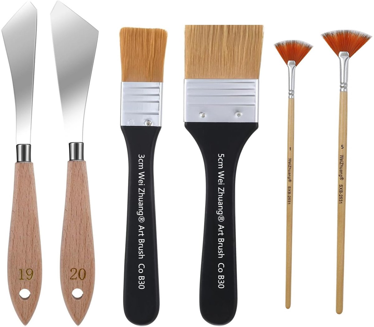 Elzusha - 6 delige schildermes set - Kunstenaarsgereedschap - Professionele kwaliteit - Zwart - Voor acryl en olieverf - Perfect voor schilderen - ...