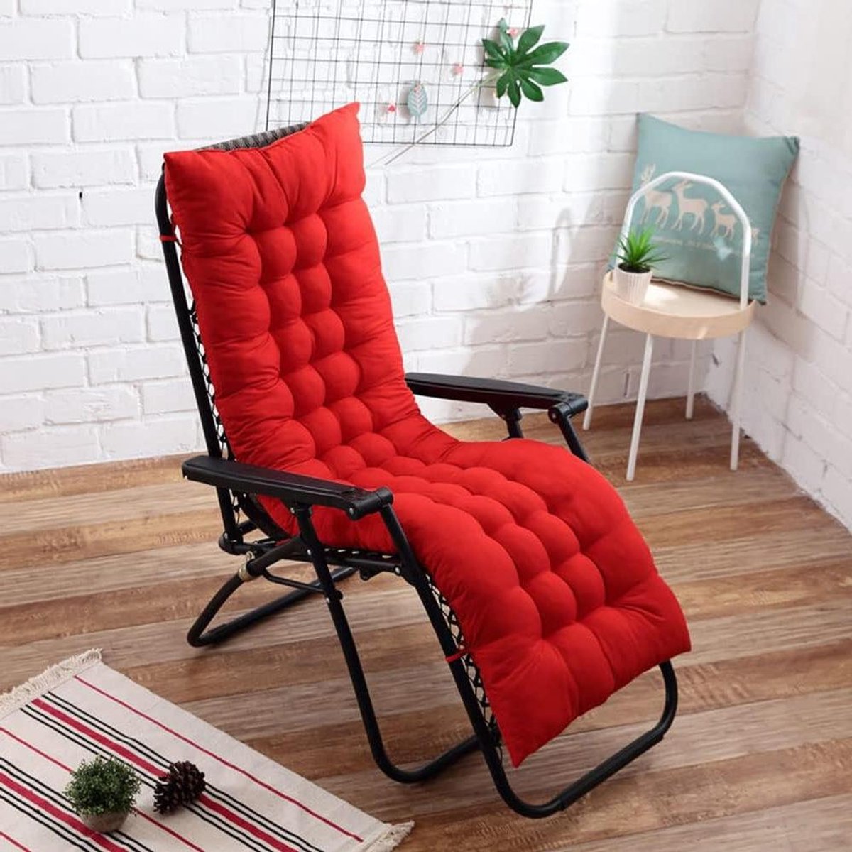 Ligstoel Kussen - Tuin Fauteuil Kussen - Buiten Ontspannen - Antislip Bevestiging - 180x48cm - Rood