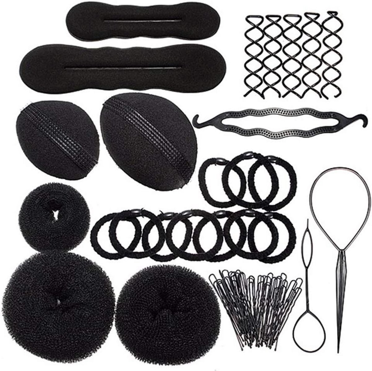 Haar Styling Kit - Knot Maker Set - Dagelijkse Kapsels Maken - Veelzijdige Hulpmiddelen - Complete Set - Zwart