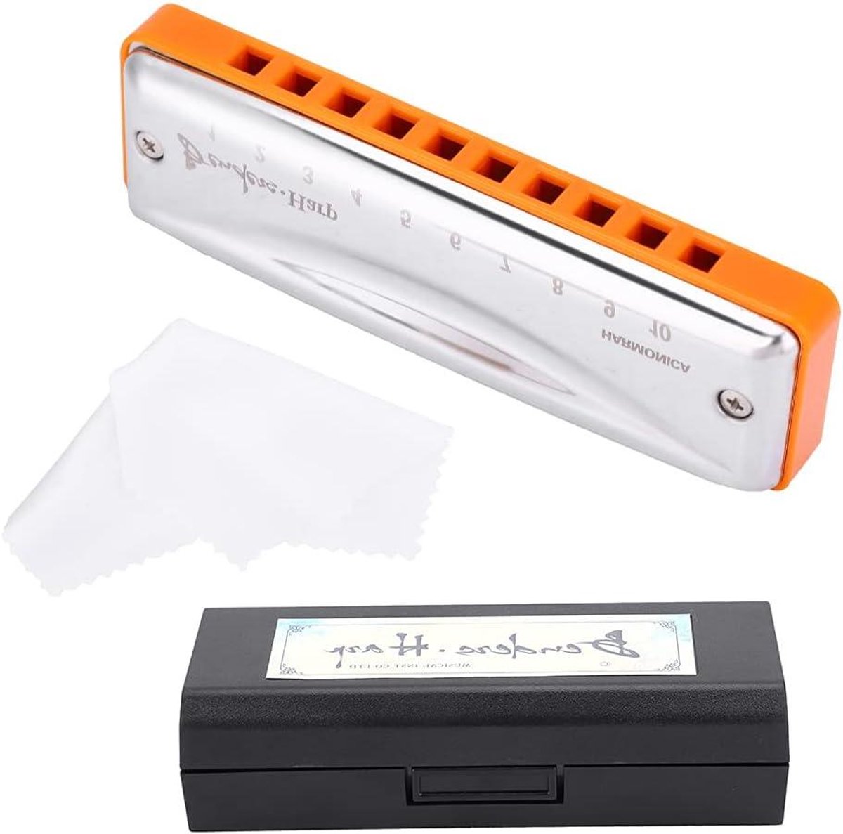 Mundharmonika C - Blues Harp - Muziek Leren - Phosphorbronze Blad - 10 Loch - Oranje