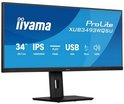 Iiyama ProLite 34-inch IPS-monitor met plat scherm, USB-hub en ingebouwde speakers.