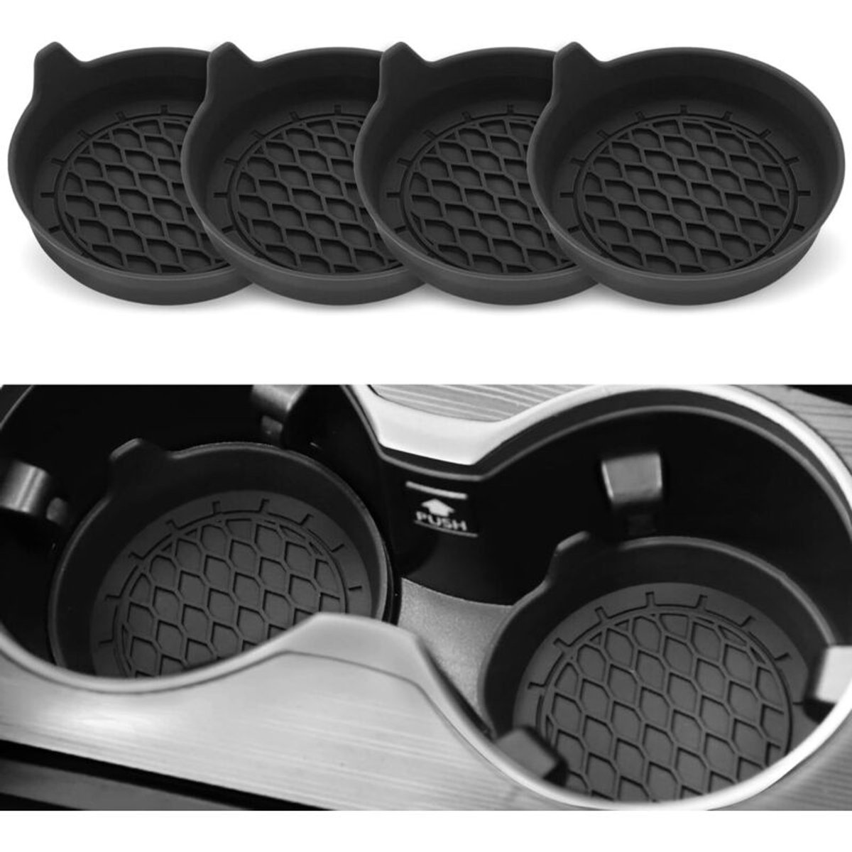 Een set van 4 universele antislip siliconen autoonderzetters, geschikt voor bekerhouders in de auto, antislip autoaccessoires, universele autoonderzetters (zwart).