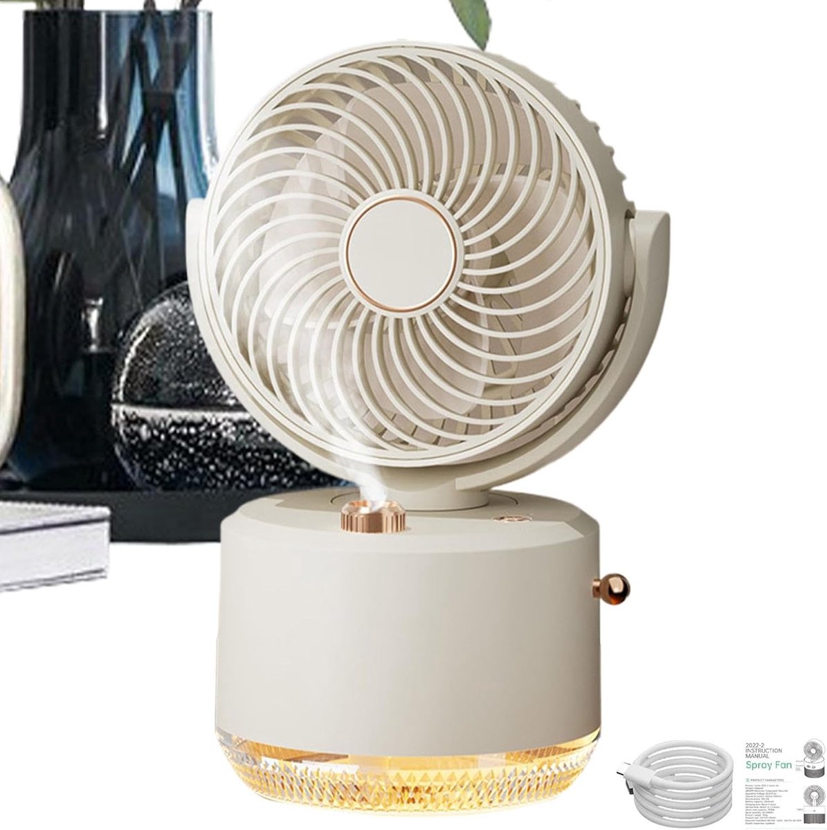 Ventilator - Handventilator - Tafelventilator - Oplaadbaar - Reisventilator - Multifunctioneel reisaccessoire, geschikt voor thuis en in de studio, kleine koeler, abrikooskleurig.