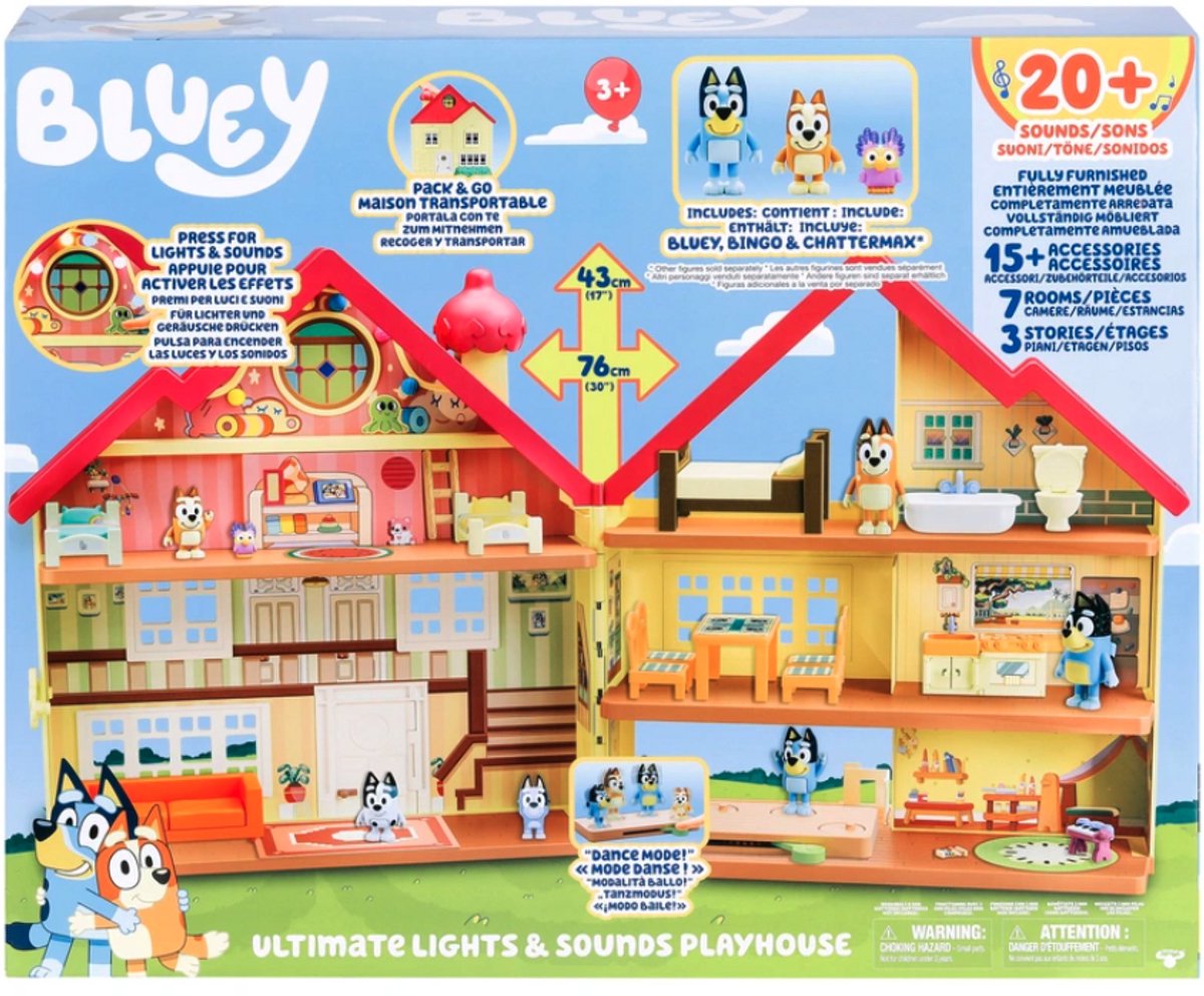 Bluey Speelgoed - Enorm Groot Licht en Geluid Speelhuis - 43 cm Hoog x 76 cm Breed - 3 Figuren en 15 Accessoires - Speelset - Vanaf 3 jaar - Figuren - Poppetjes — afbeelding 9