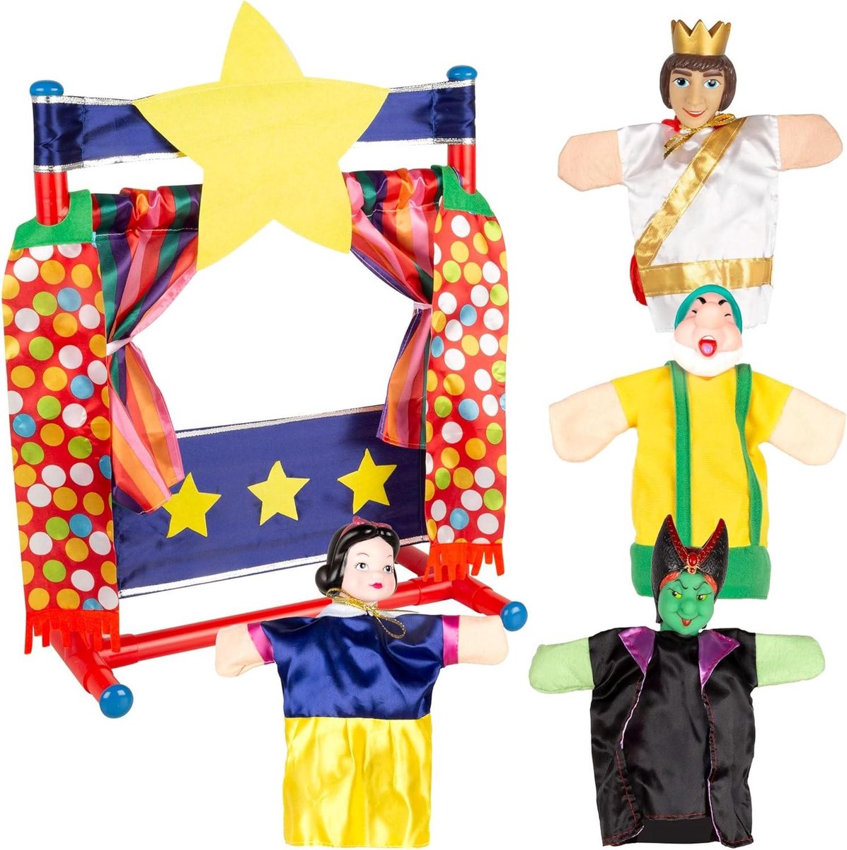 Poppentheater Set - Handpoppen Verhaal - Samen Spelen - Vier Sprookjesfiguren - 25 cm Poppen - Kleurrijk