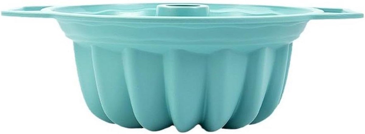 QOXEZY Siliconen cakevorm met handvat, geribbelde bakvorm voor cakebrood jello, 30 x 25 x 10 cm, antiaanbaklaag, vaatwasmachinebestendig, compatibel met oven magnetron, blauw/roze/grijs