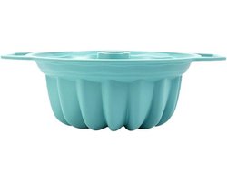 QOXEZY Siliconen cakevorm met handvat, geribbelde bakvorm voor cakebrood jello, 30 x 25 x 10 cm, antiaanbaklaag, vaatwasmachinebestendig, compatibel met oven magnetron, blauw/roze/grijs