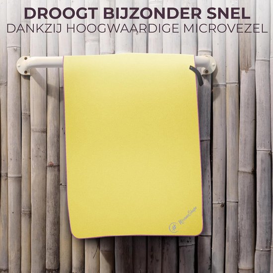Microvezel Handdoek - Reishanddoek Strandlaken - Reizen en Sport - Snelle Droogtijd - 100 x 50 cm - Geel Paarse Naad — afbeelding 3
