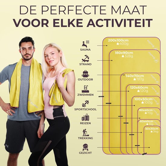 Microvezel Handdoek - Reishanddoek Strandlaken - Reizen en Sport - Snelle Droogtijd - 100 x 50 cm - Geel Paarse Naad — afbeelding 4