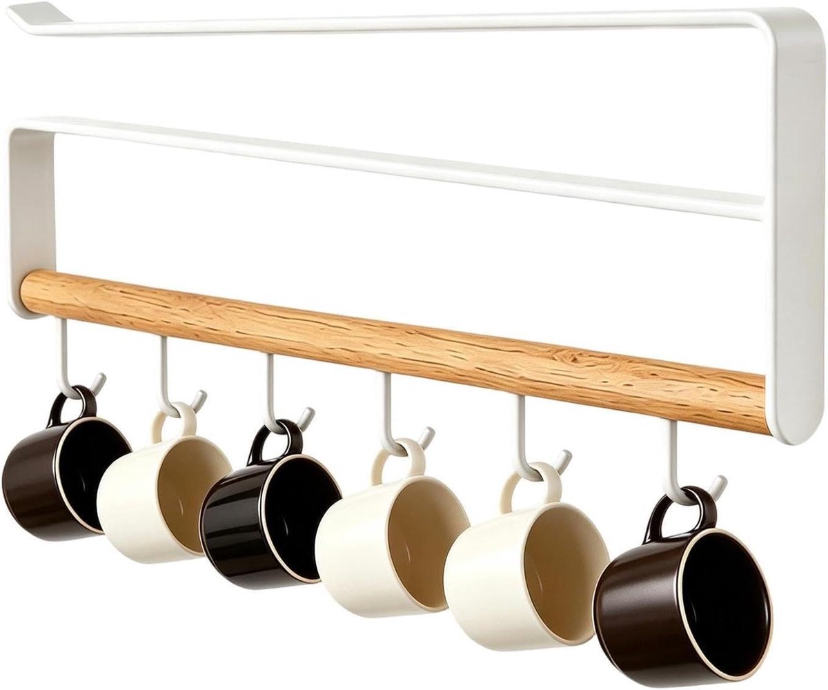 Mokhaken Onder Kast - Kopjes Organizer - Ruimte Besparen - Zonder Boren - 33 x 3 x 17 cm - Wit