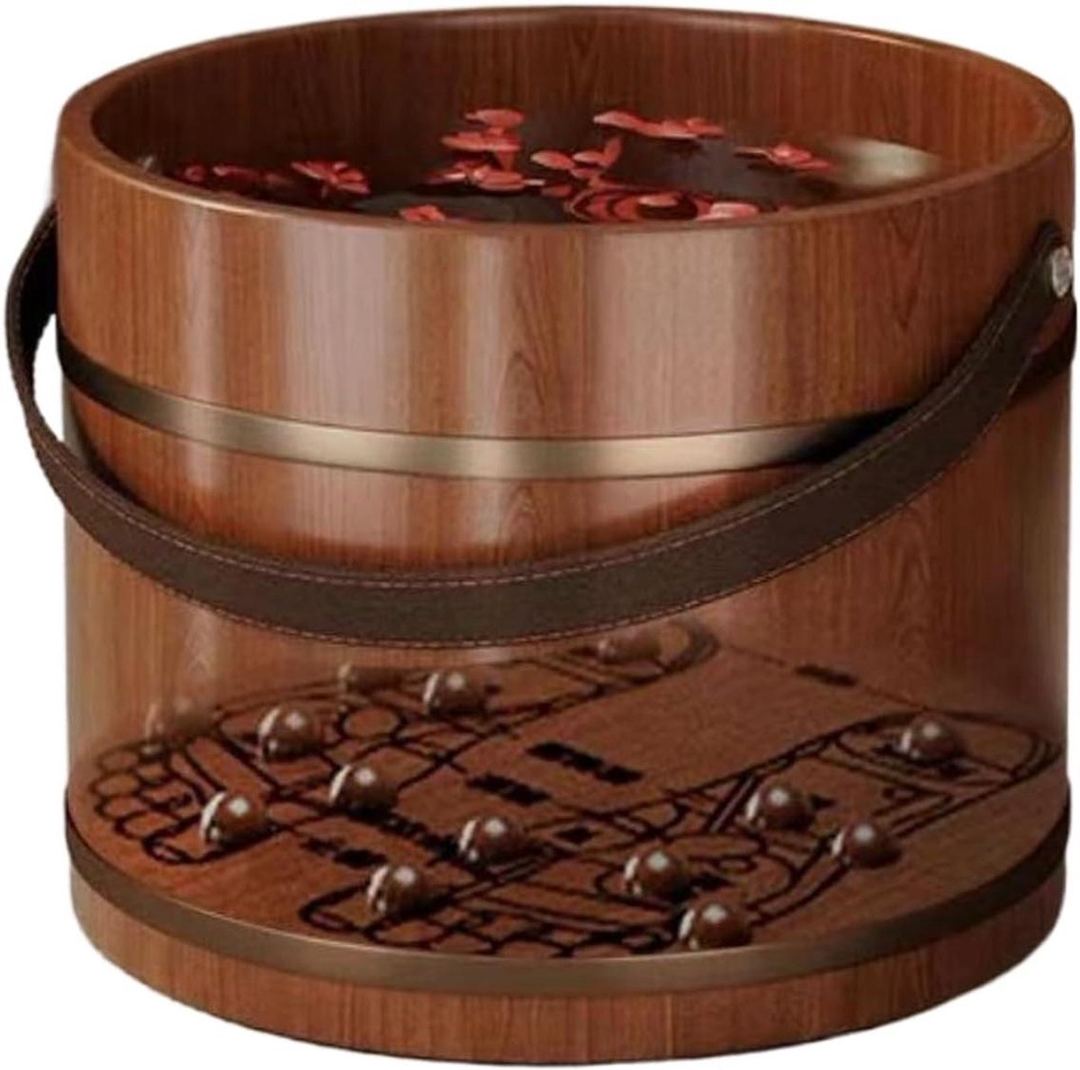 Voetenbad Emmer - Houten Voetenbad - Voet Ontspanning - Met Massage Roller - 25x31cm - Houtkleur
