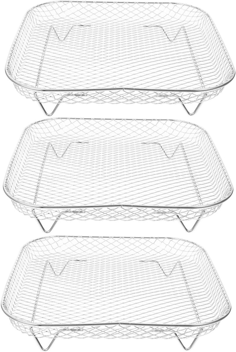 Airfryer Rekken - Grill Bak - Dubbel Koken - Stapelbaar Ontwerp - 20.3 x 20.3 cm - Zilver
