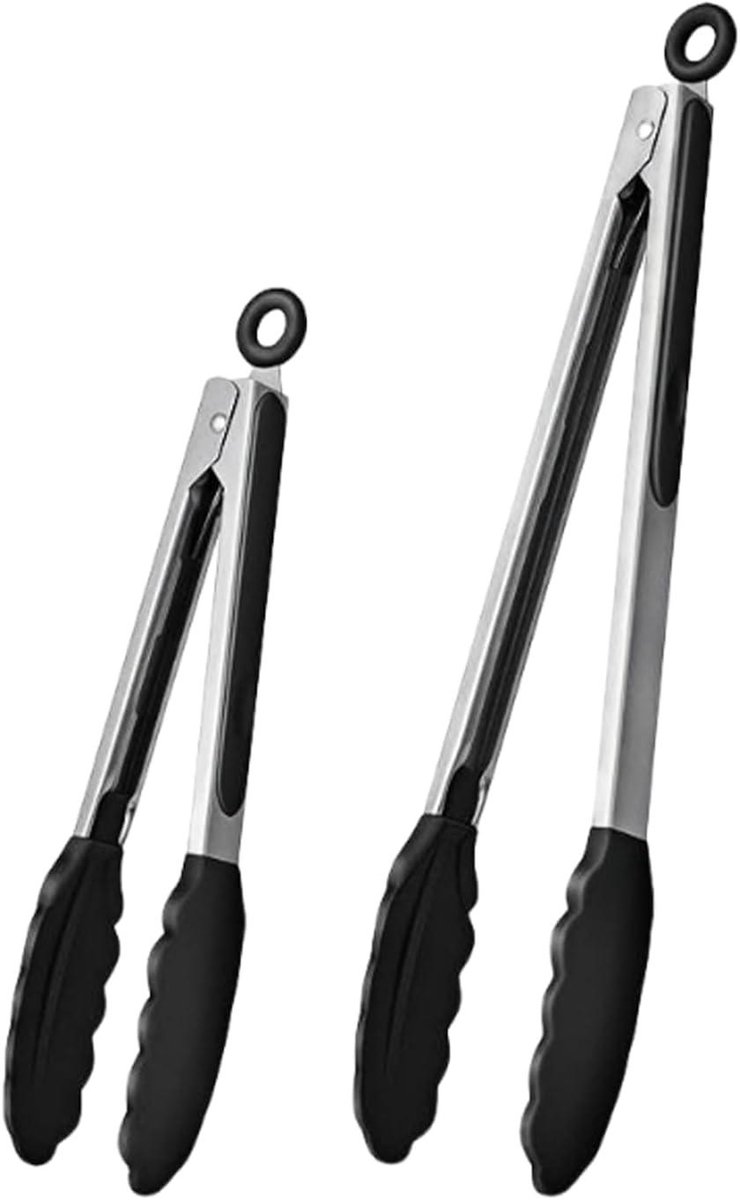 Keukentang Set - Barbecue Tang - Koken Grillen - Hittebestendig Handvat - 2 Delig - Zwart