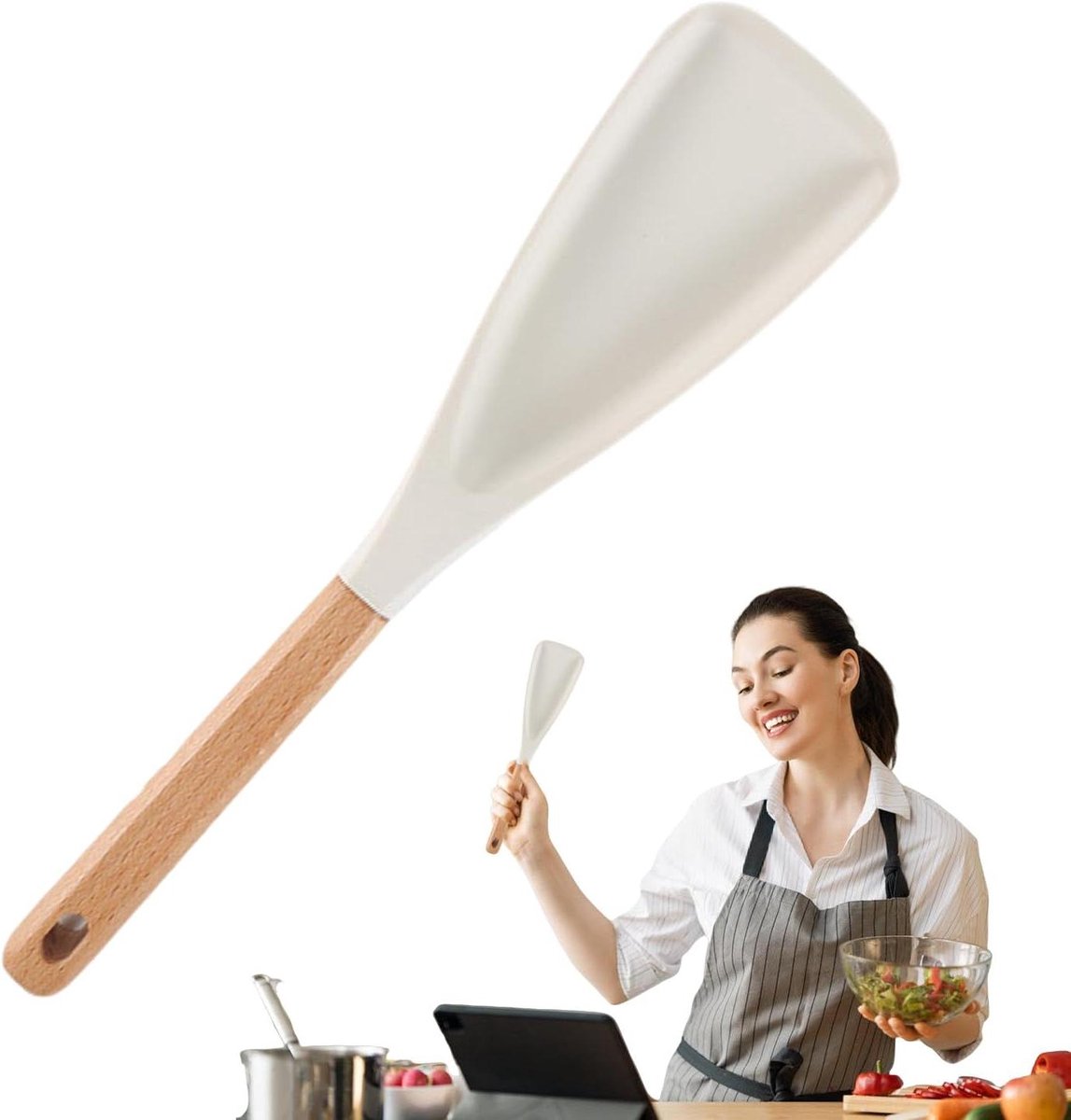 Kook Spatel - Siliconen Lepel - Keuken Werk - Hittebestendig Handvat - 31 cm Lengte - Wit