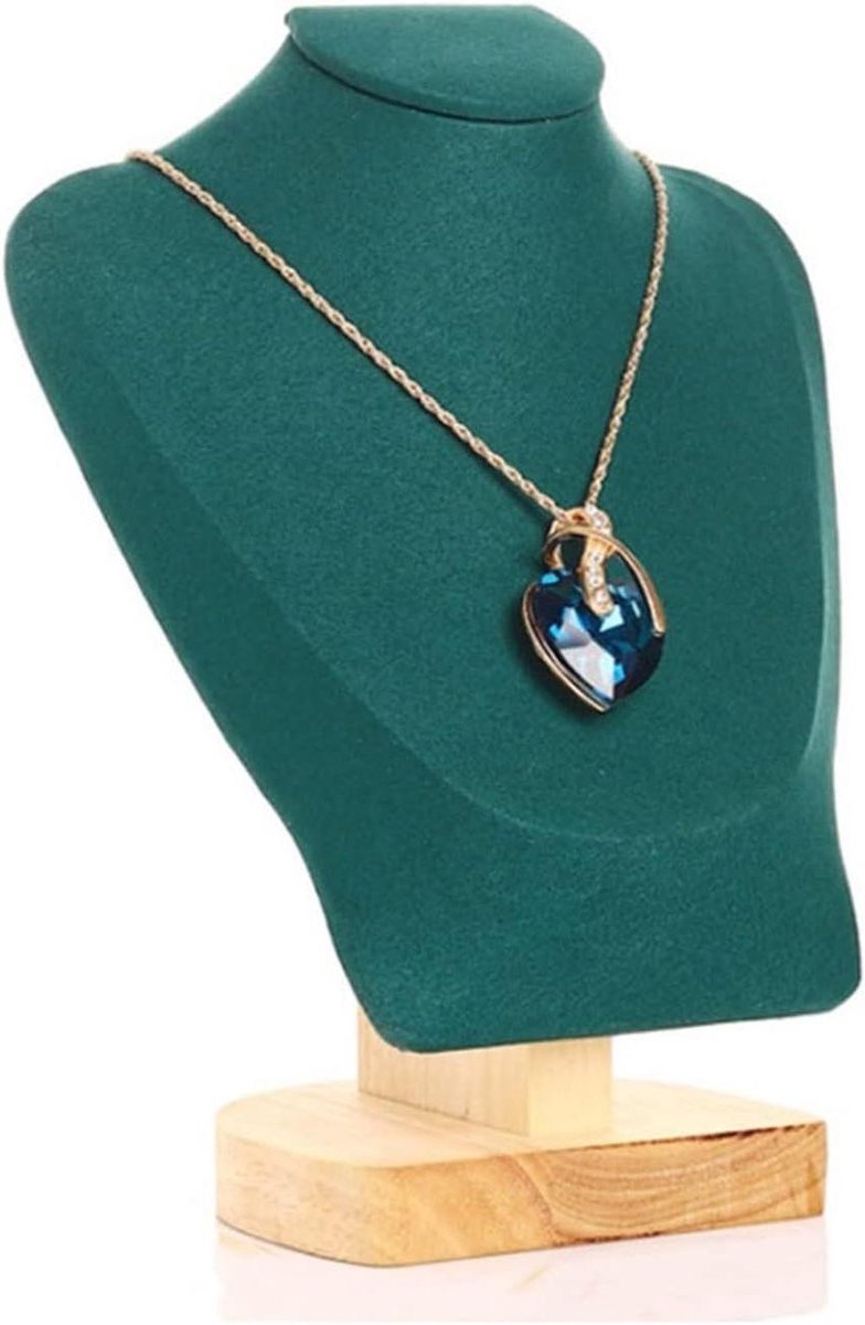 Sieradenhouder Hout - Kettingen Display - Sieraden Opbergen - Zachte Fluweel Bescherming - 1 Stuk - Groen
