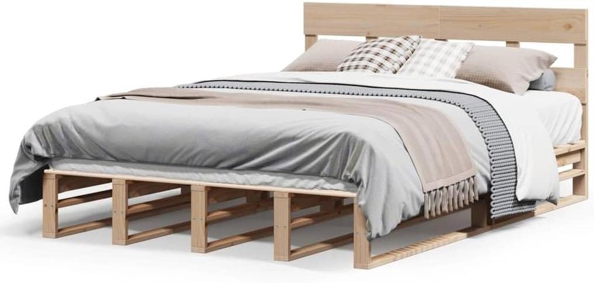 Houten Bedframe - Eenpersoons Bed - Goede Nachtrust - Hoofdeinde Stevig - 120 x 200 cm - B