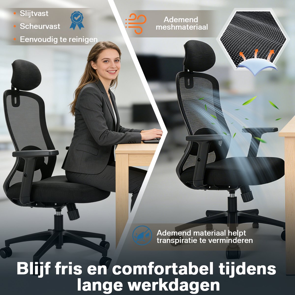 Durrafy® Durrafy Bureaustoel - Ergonomische Bureaustoel - afbeelding 3