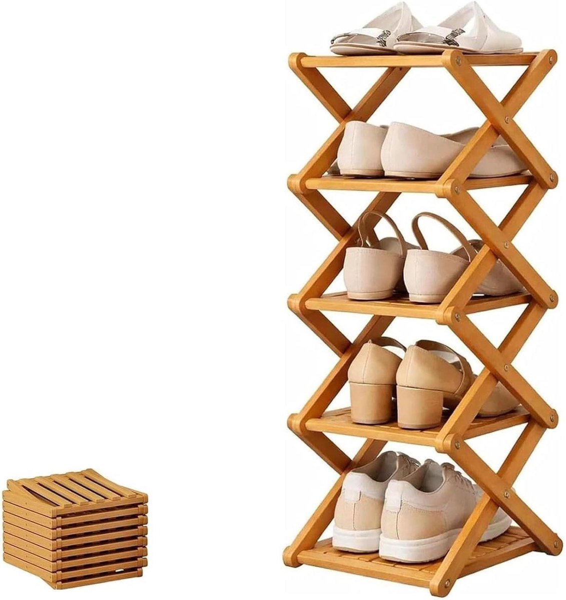 Opvouwbare Plank - Opbergrek - Ruimte Besparen - Veelzijdig Gebruik - 5 Tier - Houtkleurig