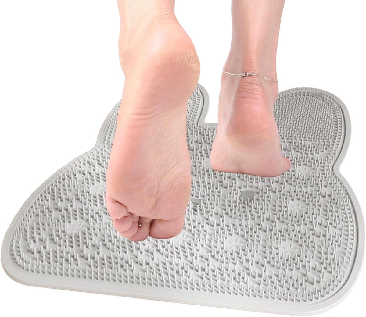 Douche Voeten Scrubber - Badkamer Mat - Voet Verzorging - Antislip Zuignap - 33 x 31 cm - Grijs