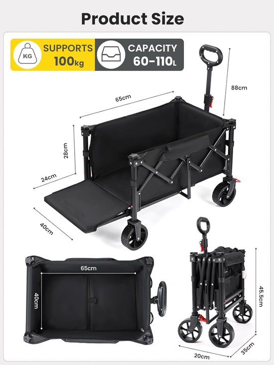 Bolderkar Opvouwbaar Luchtbanden - Strandwagen - Bolderwagen - kampeerkar van Merkloos — afbeelding 4