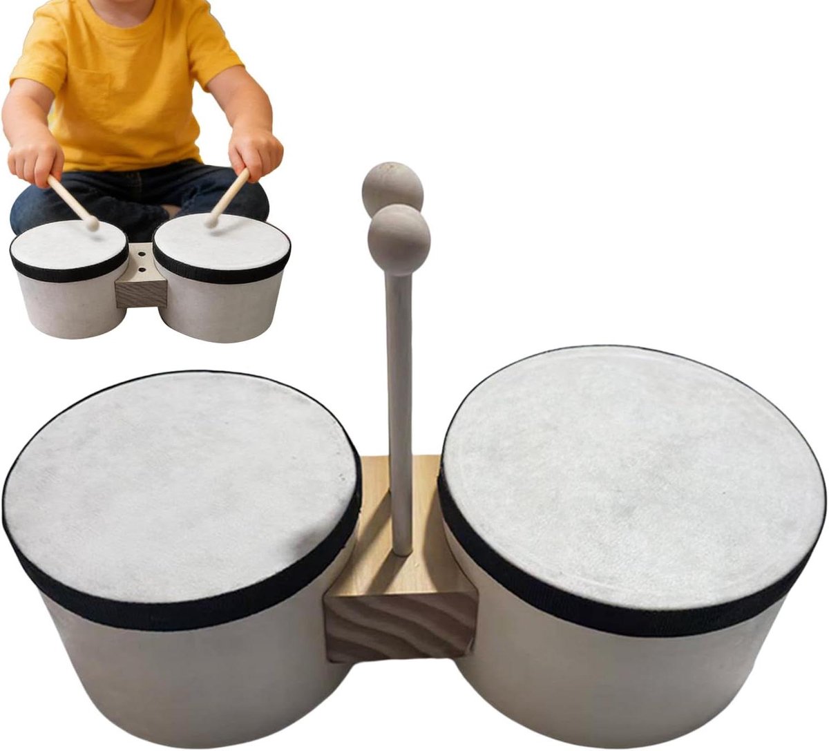 Kindertrommel - Bongo speelset - Muziek maken - Glad trommelvlies - 31 x 10 x 15 cm - Houtkleur