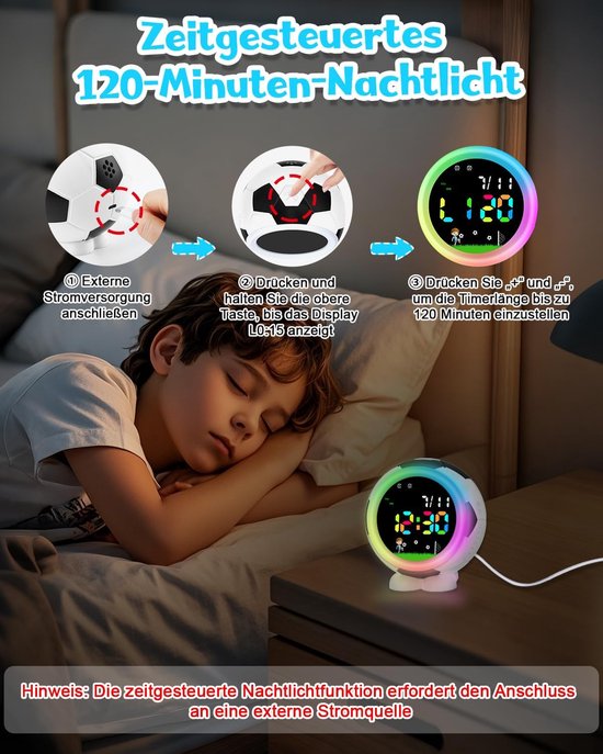 Kinderwekker - Digitale Wekker Slaapkamer - Slaaptrainer Kinderen - lichtklok — afbeelding 5