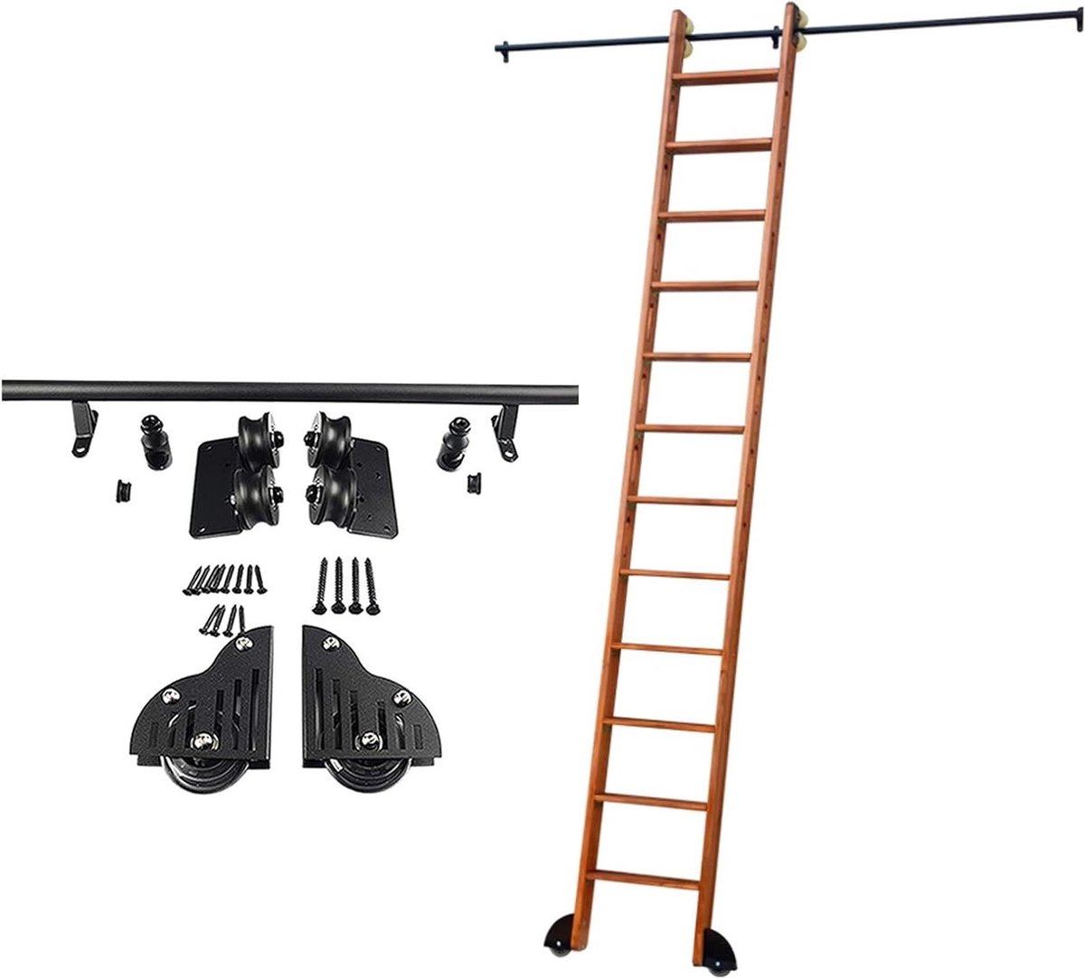 Glijrailsysteem - Ladderrails - Boeken Opslag - Stil en Robuust - 10-73 m - Zwart