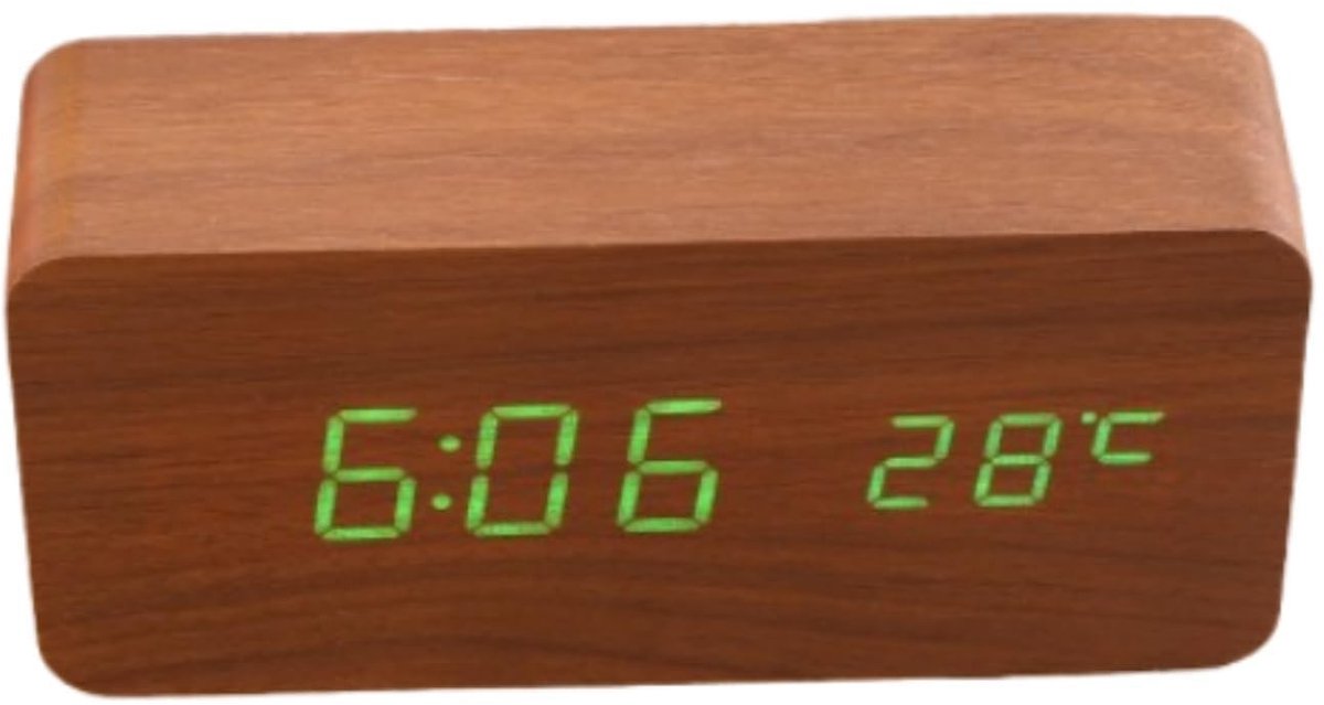 Cosensi - Digitale Houten Wekker met Thermometer en USB-aansluiting