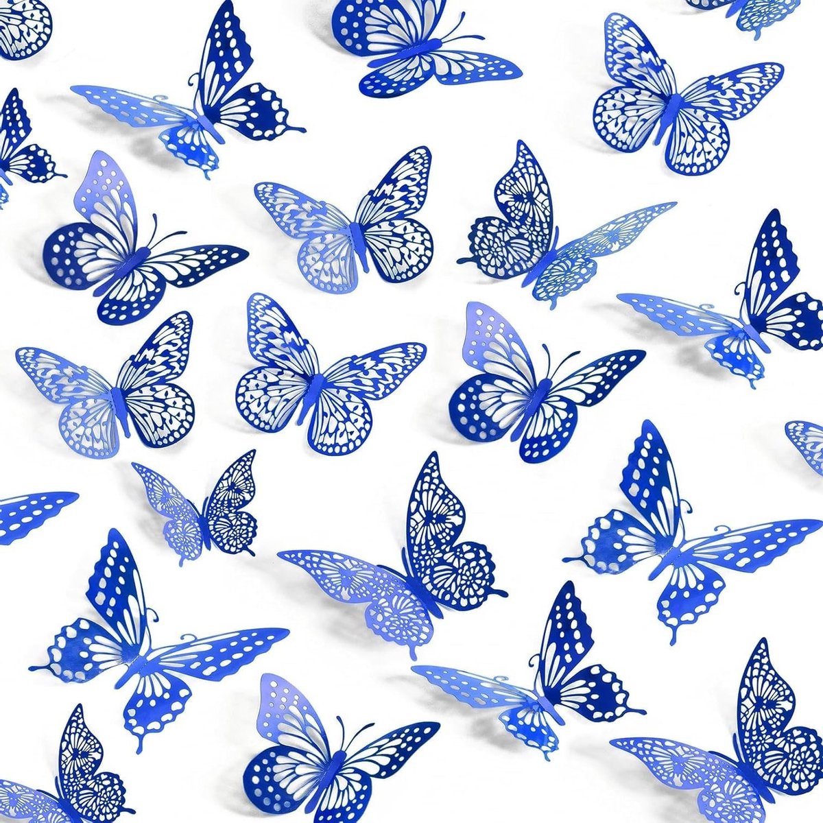 48 Stuks Verwijderbare 3D Blauwe Vlinder Muurstickers in 4 Stijlen en 3 Maten voor Slaapkamer Decoratie en Feestversiering