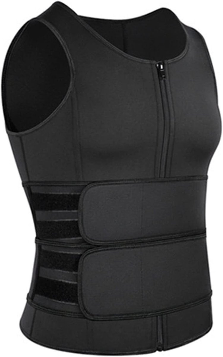 Sauna Vest voor Lichaamsvormgeving, Ademend Fitness Vest voor Mannen met Dubbele Bandjes, Zwart L