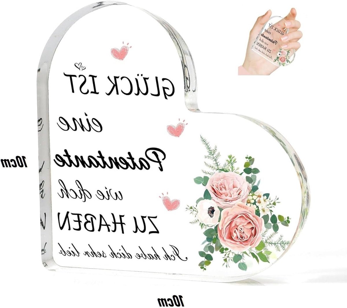 Acryl plaquette in hartvorm - modern cadeau voor de peetmoeder, 10cm x 10cm, gepersonaliseerd, duurzaam en uniek geschenk