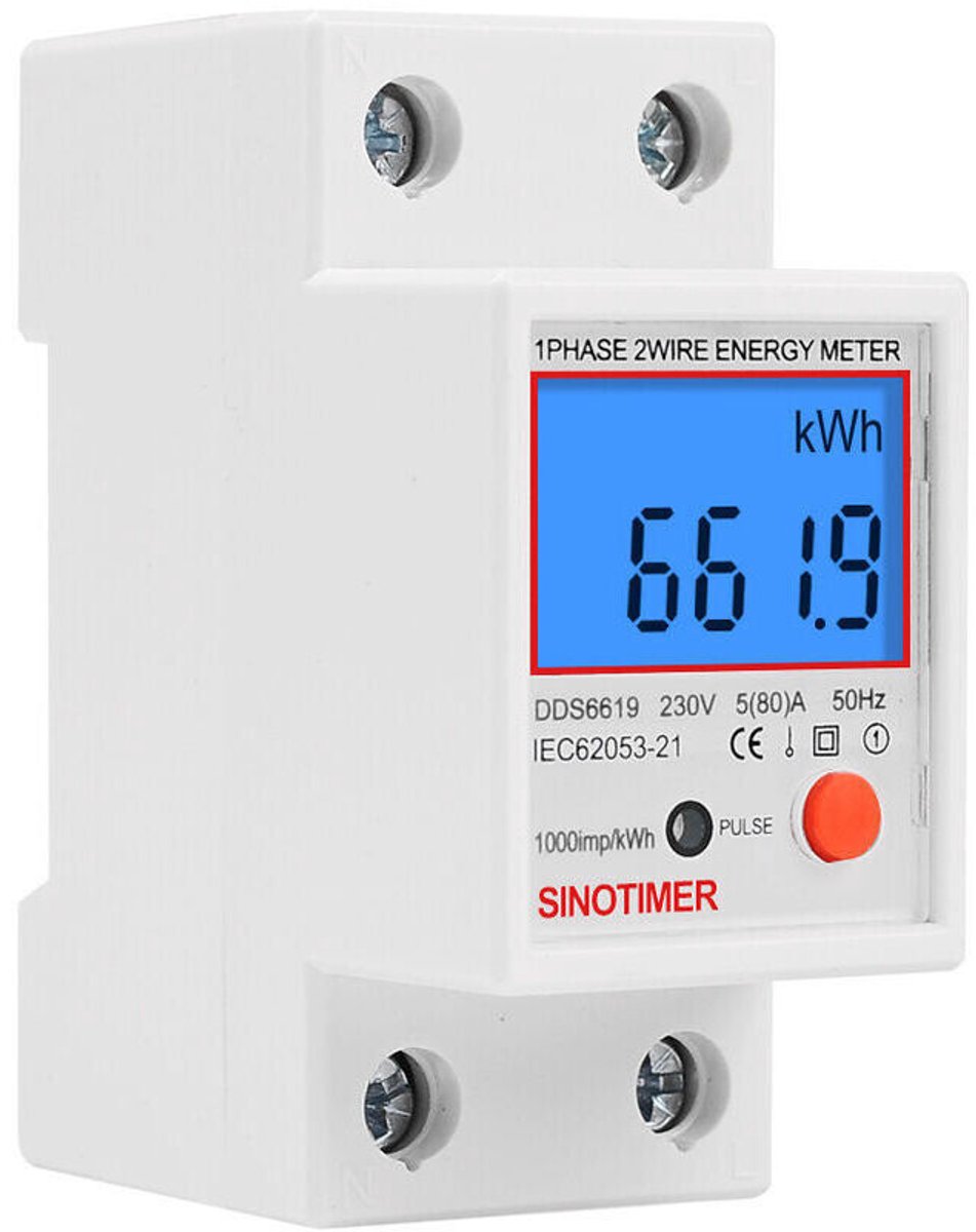 Eenfasige elektriciteitsmeter, MID-gecertificeerd, maximaal 45A modulair, eenheidsprijs, LCD-display.