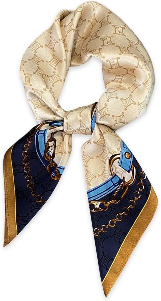 Retro Geometrische Zijden Sjaal voor Dames 70x70cm - Elegante Bandana en Haarband in Marineblauw, Perfect voor Accessoires en Mode