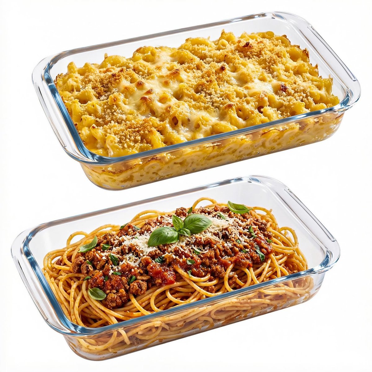Set van 2 Glazen Ovenschalen, 1 Liter, Rechthoekig met Handvat, Geschikt voor Oven en Magnetron, Perfect voor Lasagne, Salades en Desserts