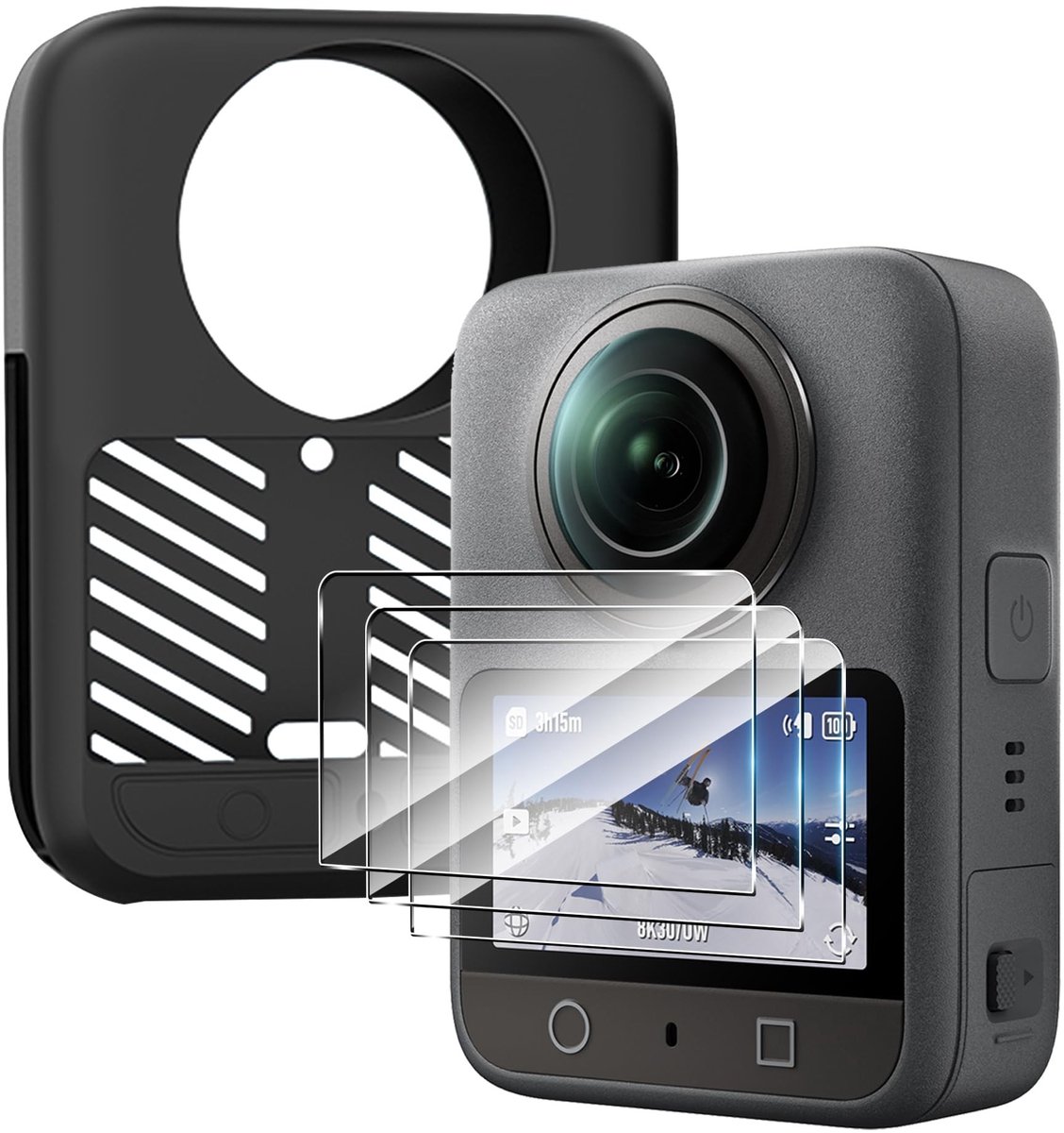 Dailygoods - Siliconen Beschermhoes met Gehard Glas voor 360 Camera