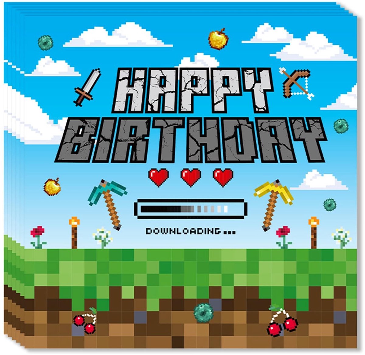 Dailygoods - Set van 20 Pixel Happy Birthday Servetten