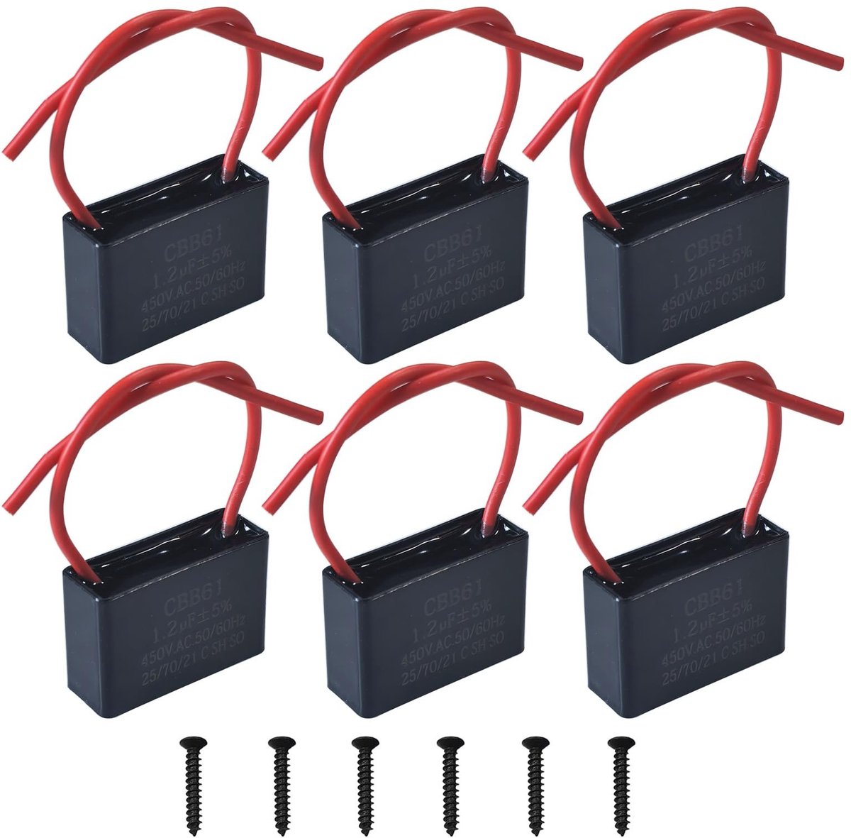 Dailygoods - Set van 6 Ventilator Motor Loopcondensatoren 1,2uF 450V AC