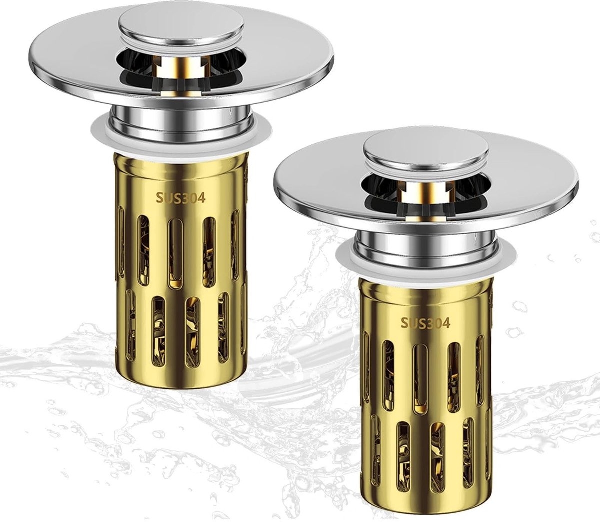 Dailygoods - 2 Stuks Roestvrij Stalen Afvoerzeef met Push-Type Terugslagkern